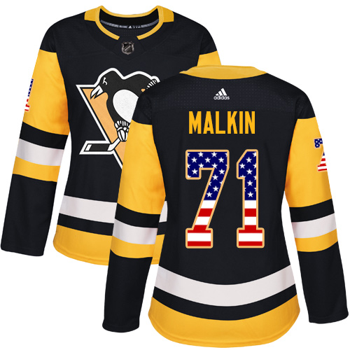 Adidas Penguins #71 Evgeni Malkin Black Home Authentic USA Flag Women's Stitched NHL Jersey